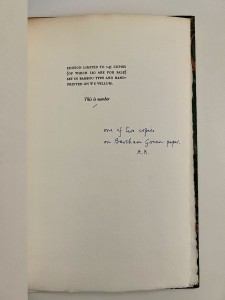 Special edition, out-of-series, colophon page